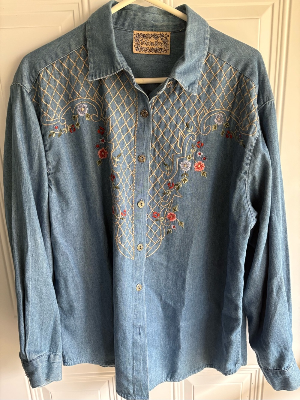 Tantrum Blues Embroidered Light Denim Button-Down Shirt - Women's